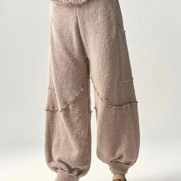 Brown Casual Women's High Waist Loose Baggy Sweater Pants With Cinched Ankles - Picture 6 of 8